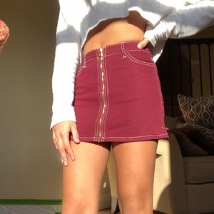 Maroon jean skirt with gold zip-up
